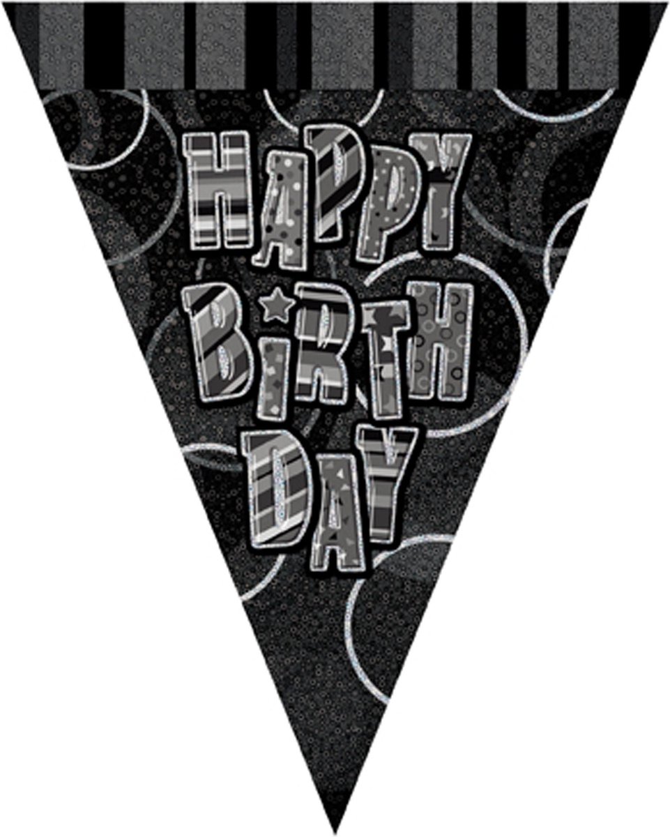 UNIQUE - Grijze Happy Birthday vlaggenslinger - Decoratie > Slingers en hangdecoraties